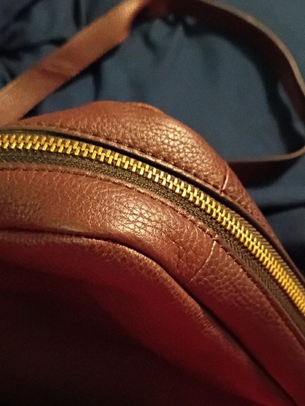 Fossil Brown Pebbled Leather Satchel with Gold Accents - Picture 4 of 10